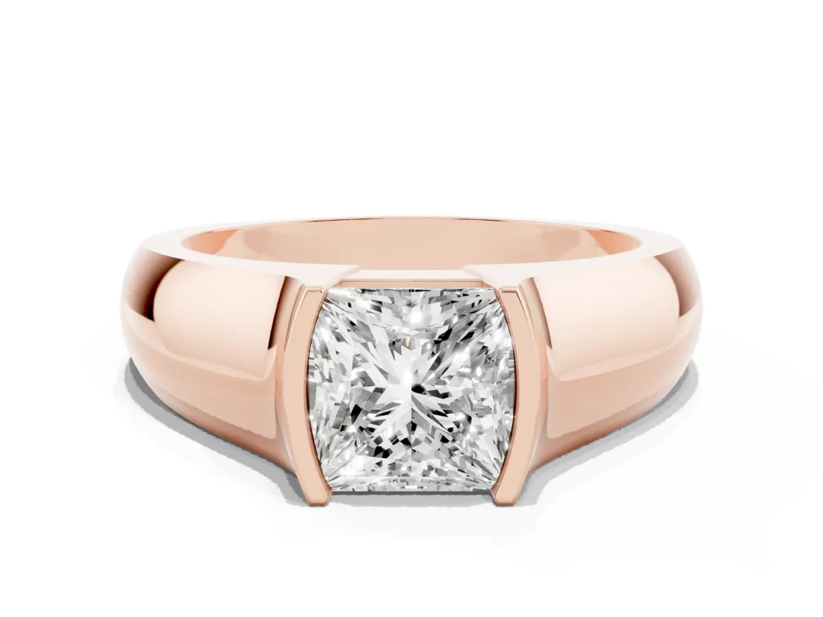 Princess Cut Solitaire Bezel Set Diamond Ring with Wide Band Rose gold