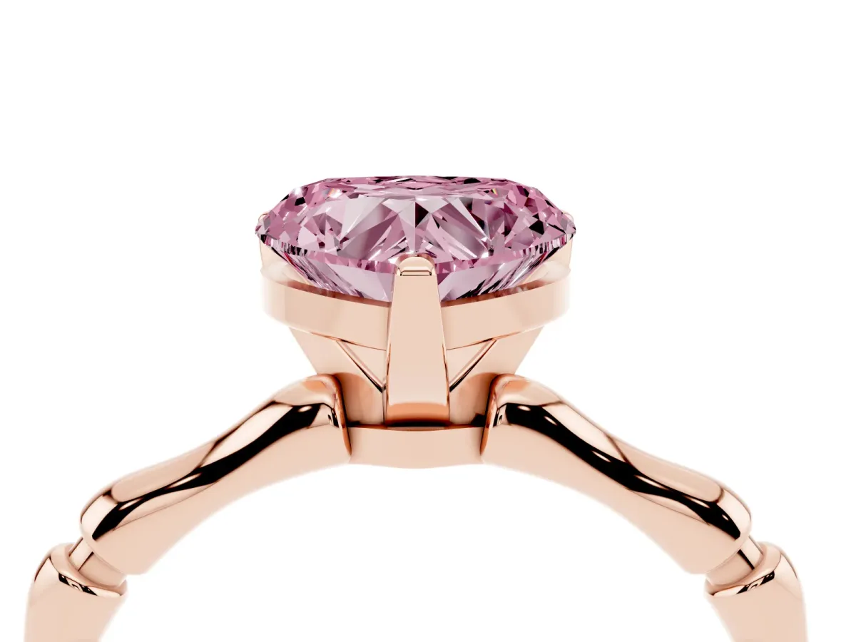 Fancy Pink Heart Cut Solitaire Diamond Ring with Bamboo Band and Four-Prong Setting Rose gold