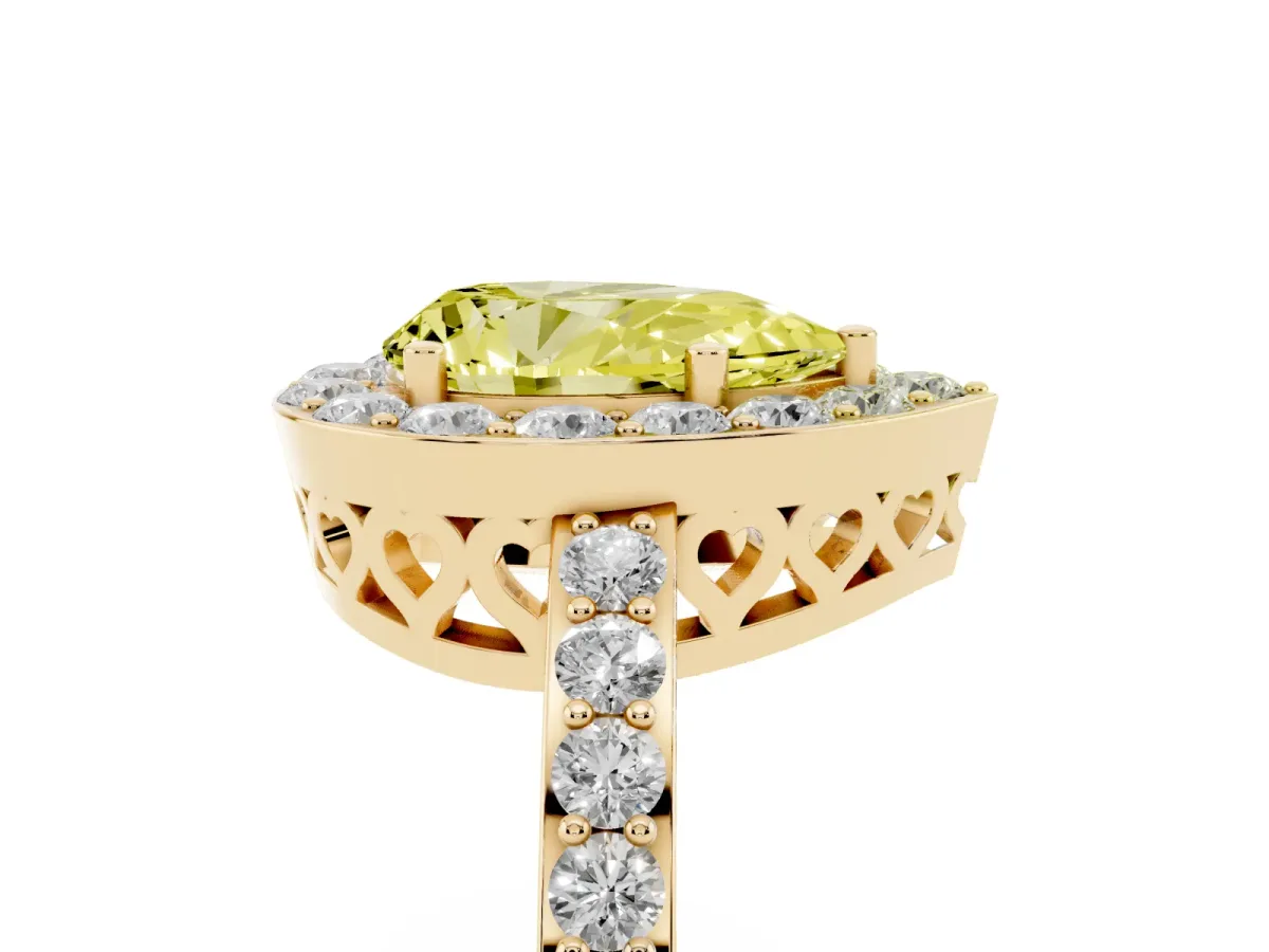 Fancy Yellow Pear Cut Halo Diamond Pavé Band Ring with Prong Setting Yellow gold
