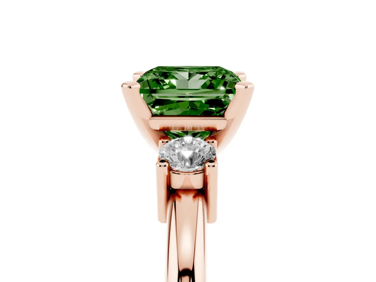 Fancy Green Three-Stone Princess Cut Cut Diamond Solitaire with Prong Setting and Classic Band Rose gold