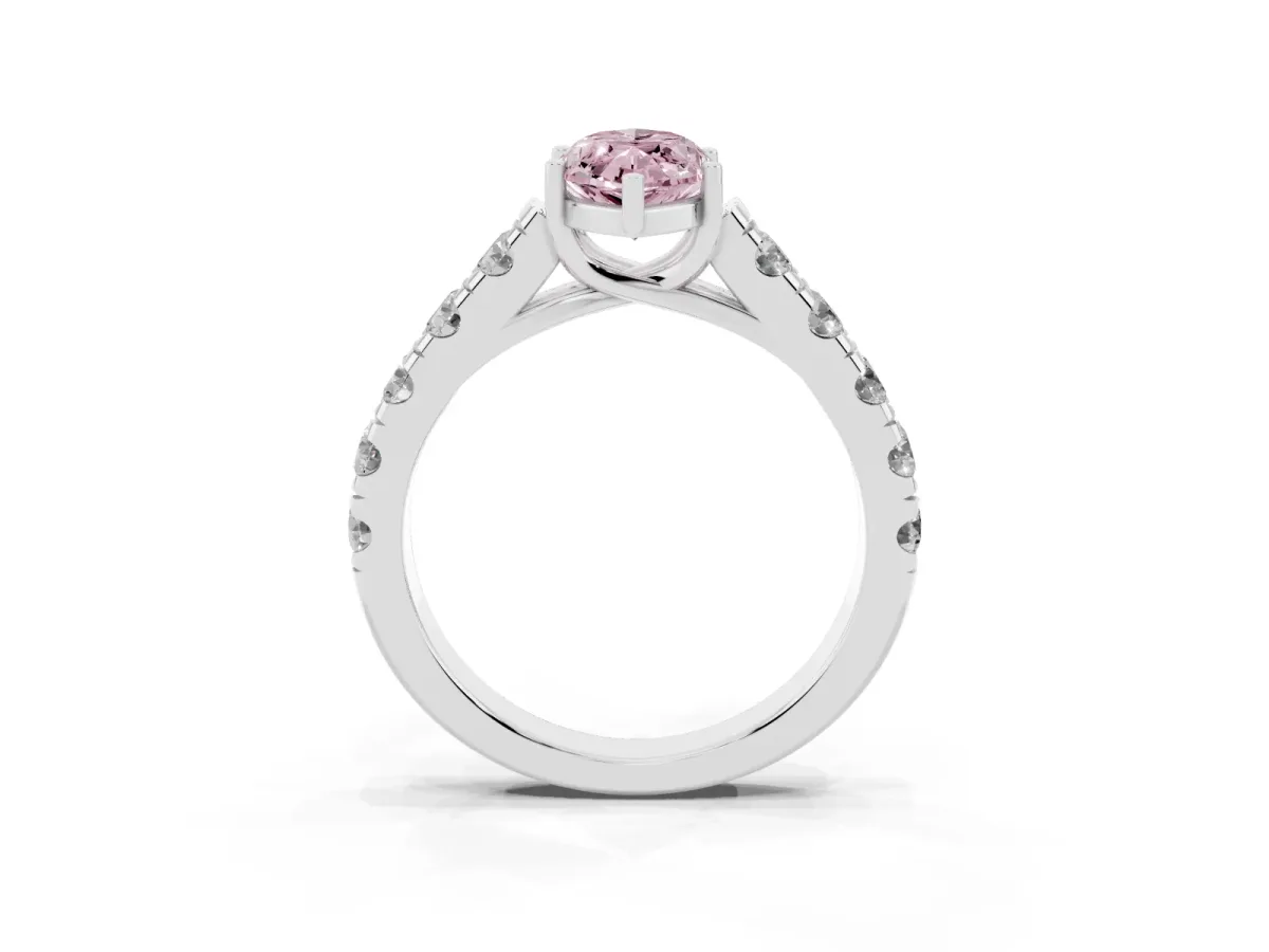 Fancy Pink Marquise Cut Cut Diamond Solitaire Ring with Micro Pave Band and Prong Setting Silver