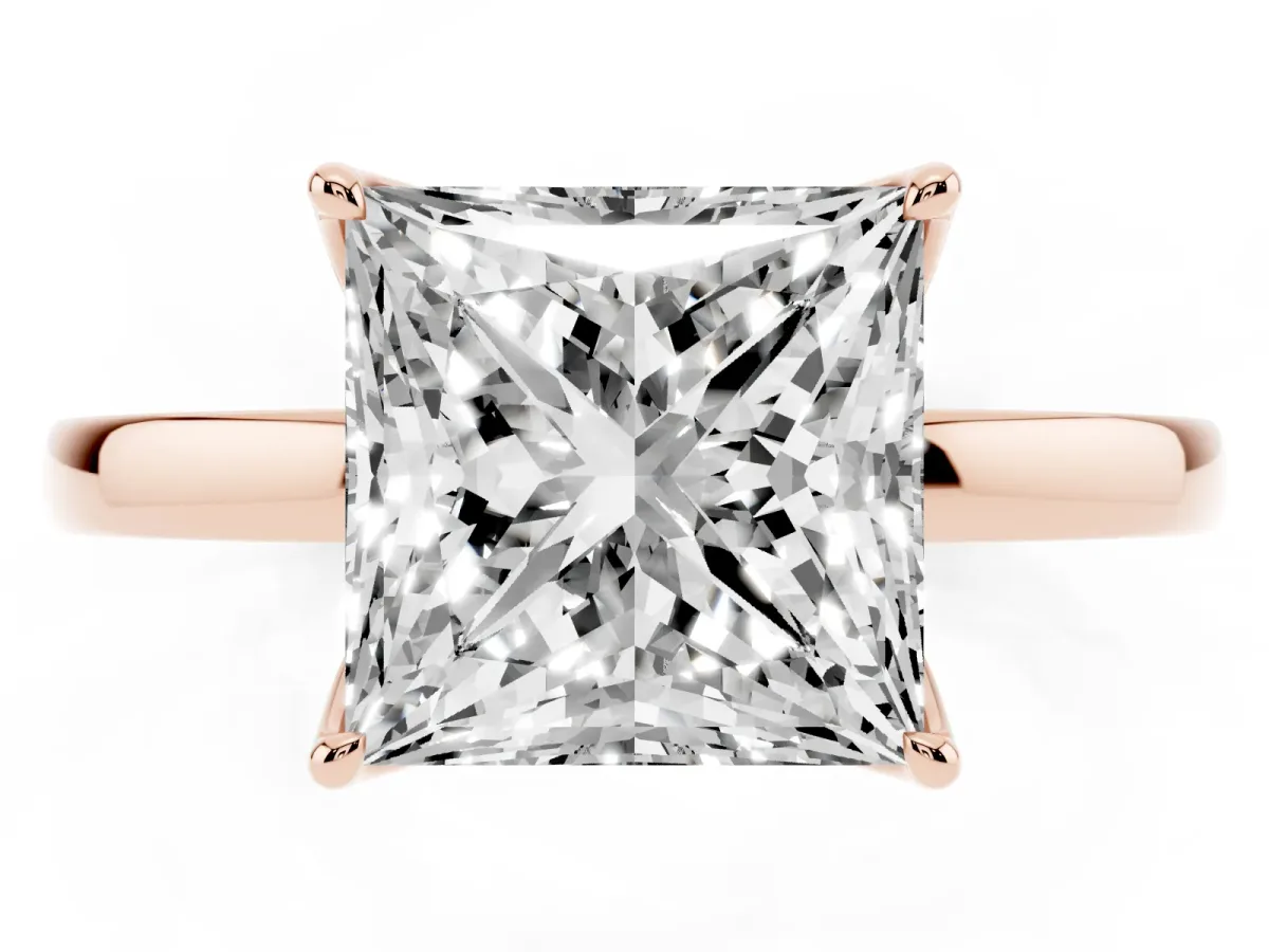 Princess Cut Diamond Solitaire Ring with Thin Band and Prong Setting Rose gold
