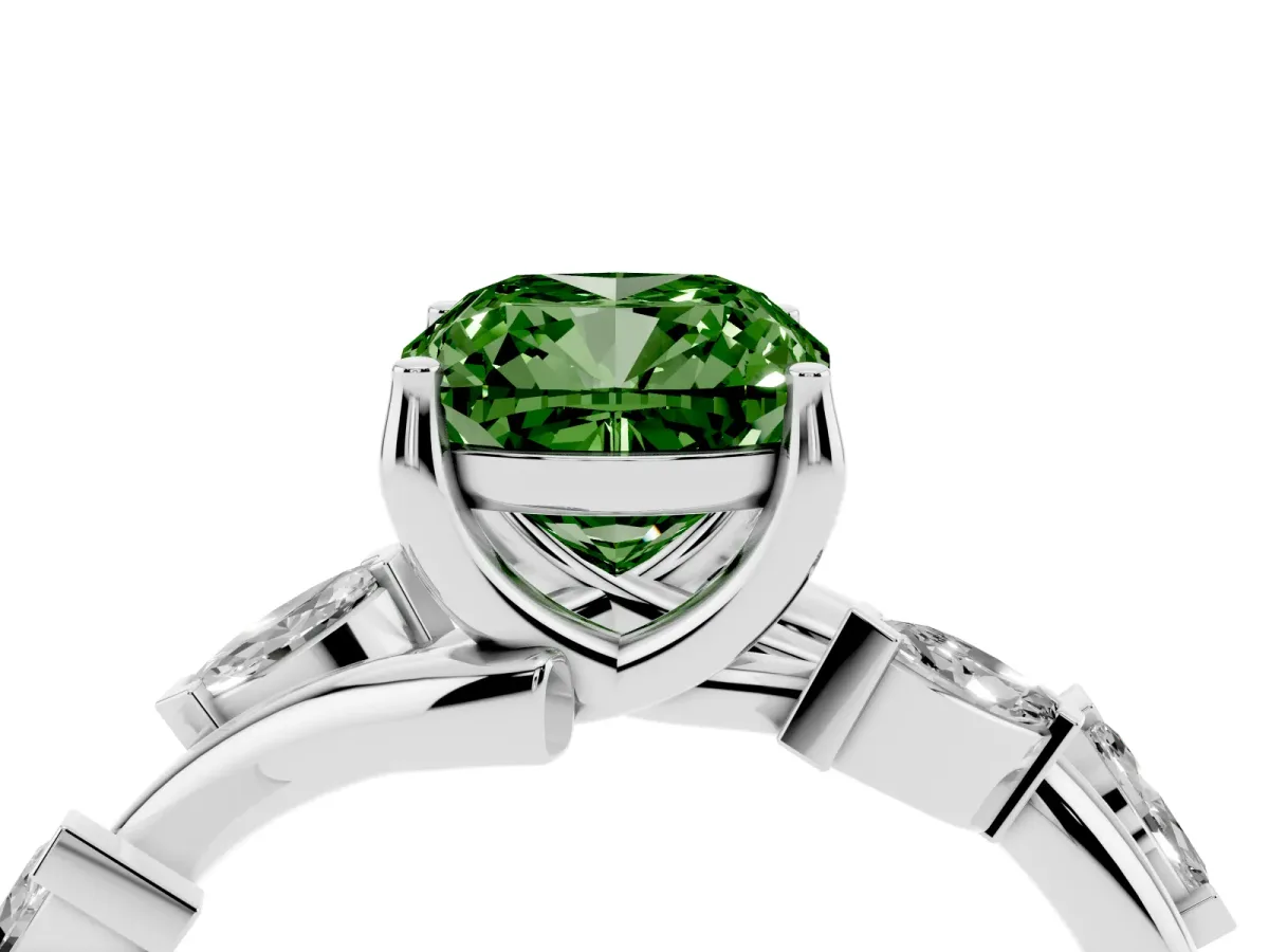 Fancy Green Cushion Cut Solitaire Twisted Band Marquise Accent Prong Setting Ring Silver