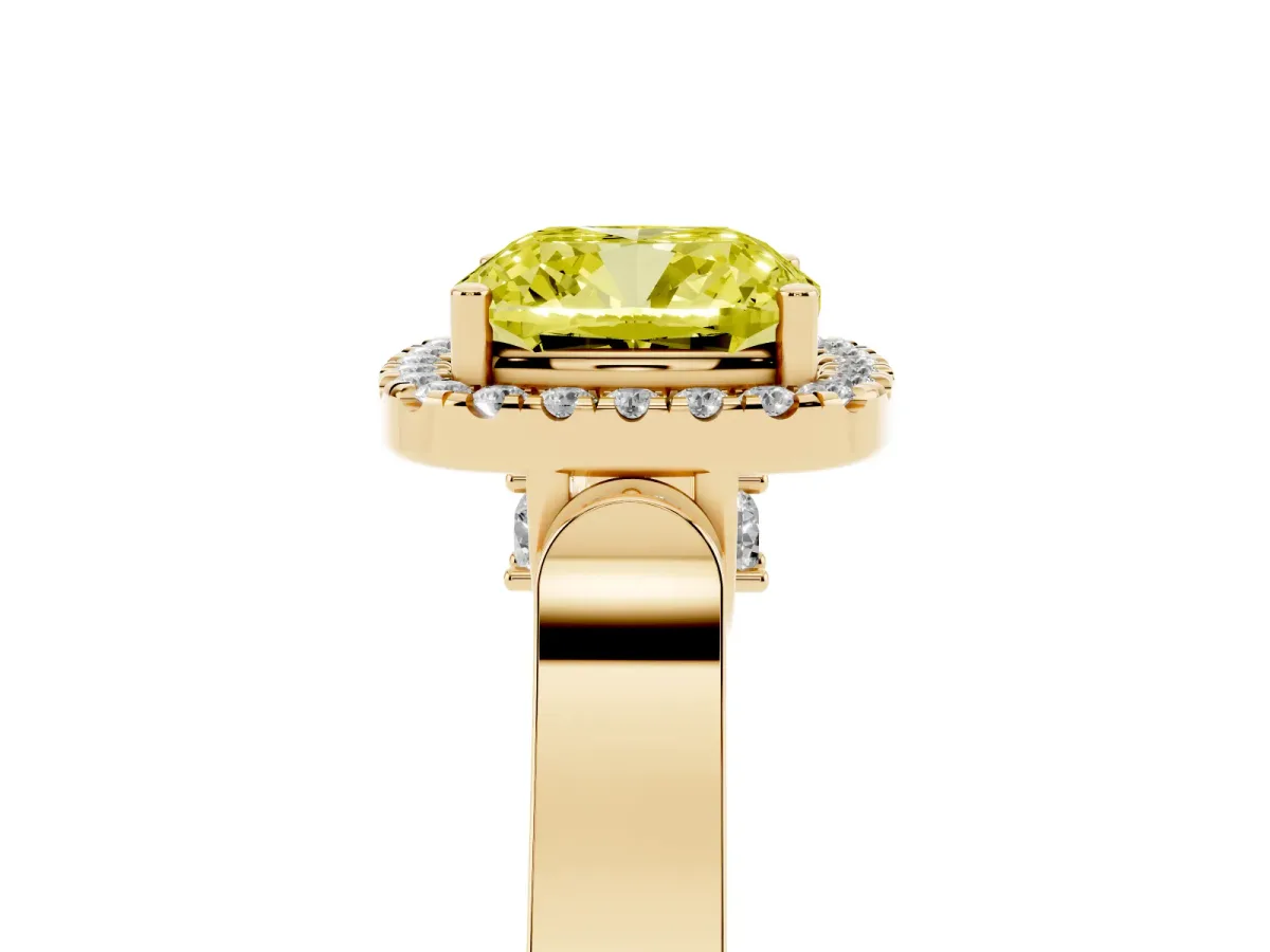 Fancy Yellow Cushion Cut Halo Pave Split Shank Prong Setting Ring Yellow gold