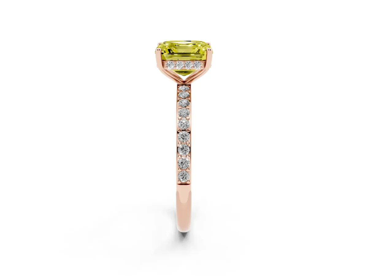 Fancy Yellow Asscher Cut Cut Diamond Pavé Band Ring with Four-Prong Setting Rose gold