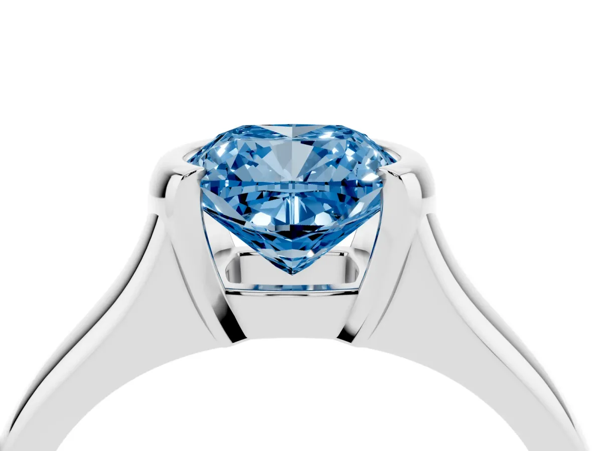 Fancy Blue Cushion Cut Solitaire Tension Set Diamond Ring with Split Shank Band Platinum