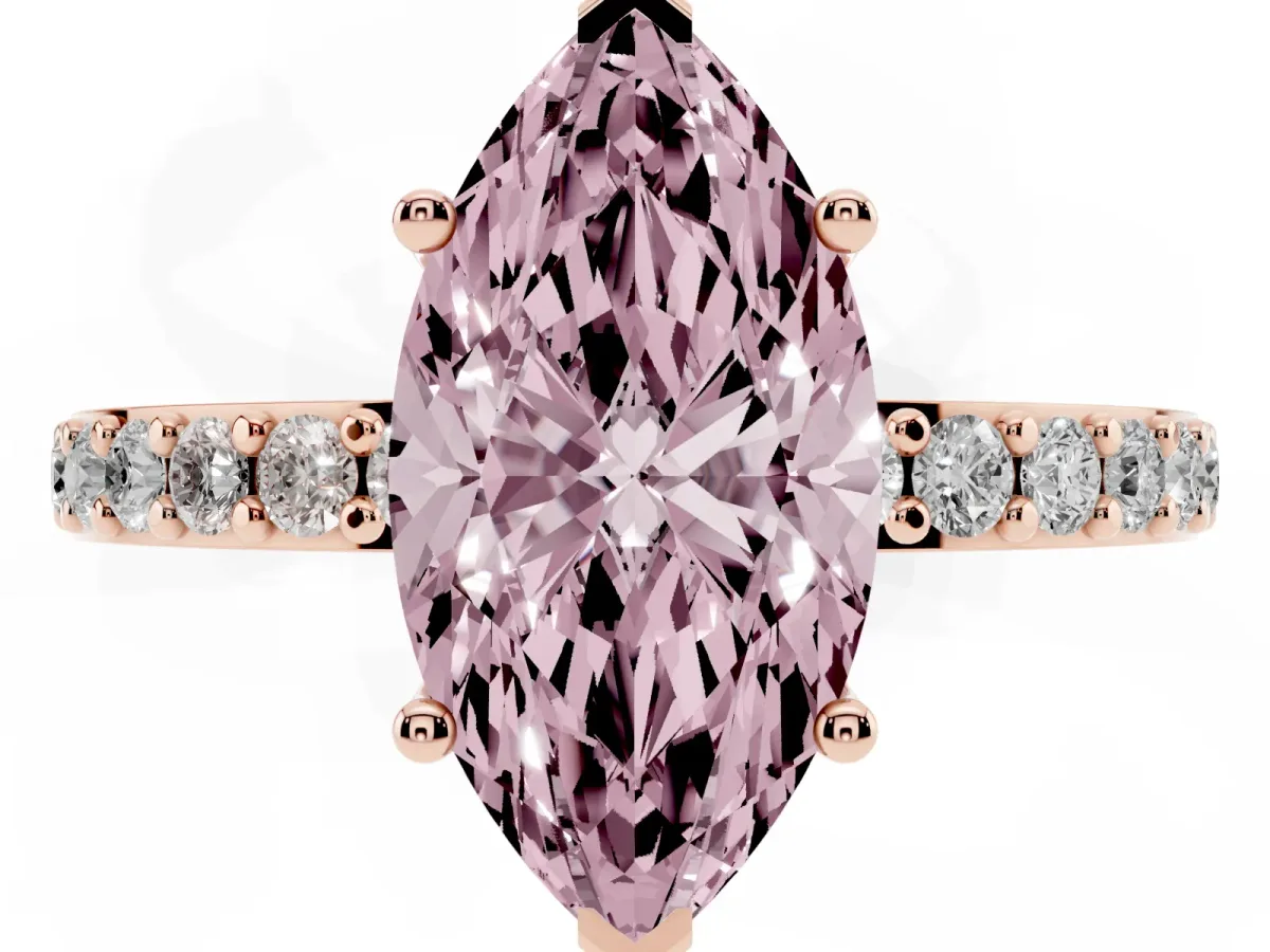 Fancy Pink Marquise Cut Cut Diamond Solitaire with Pave Band and Four-Prong Setting Rose gold