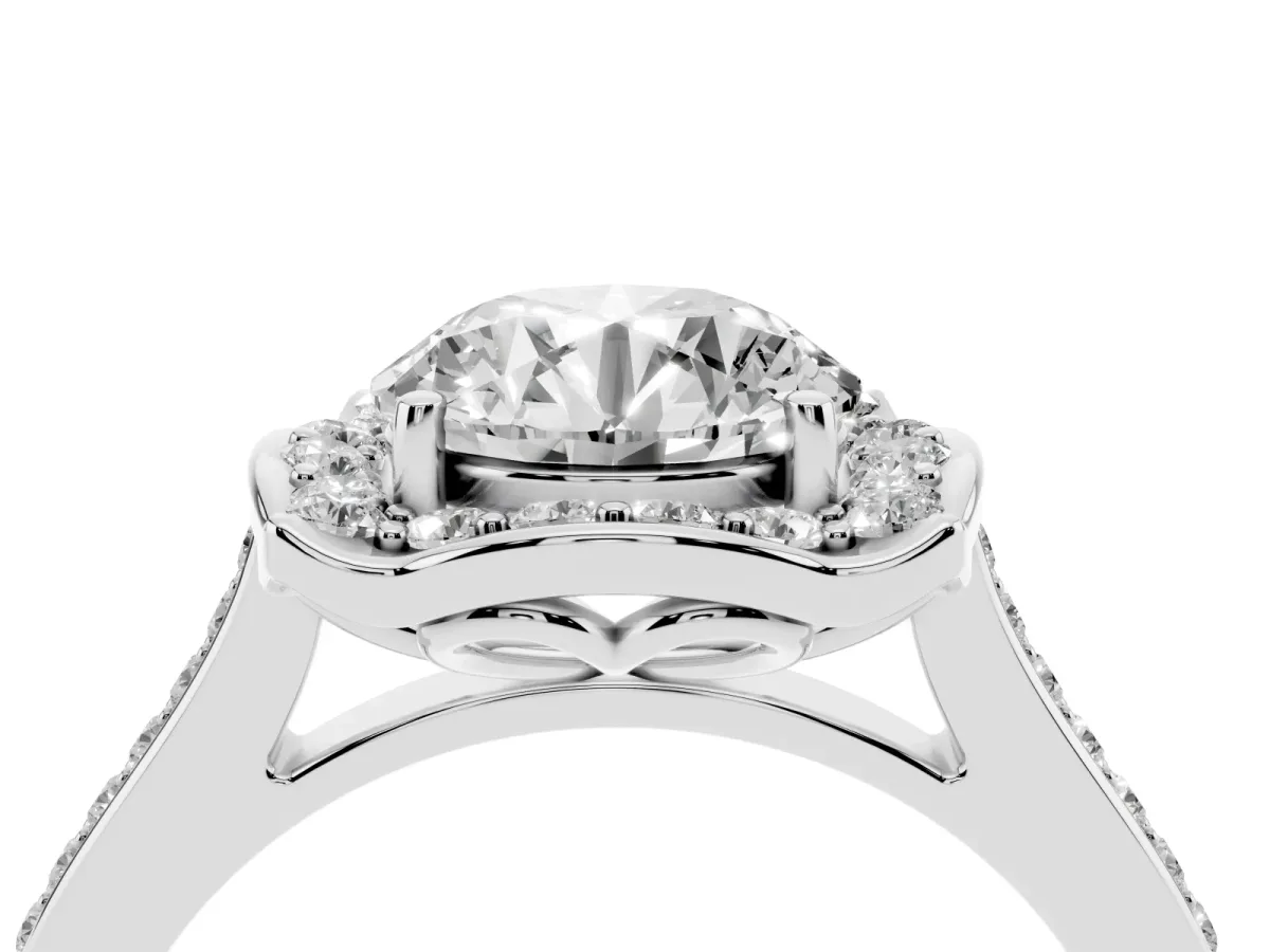 Round Cut Halo Round Diamond Pave Band with Four-Prong Setting Silver