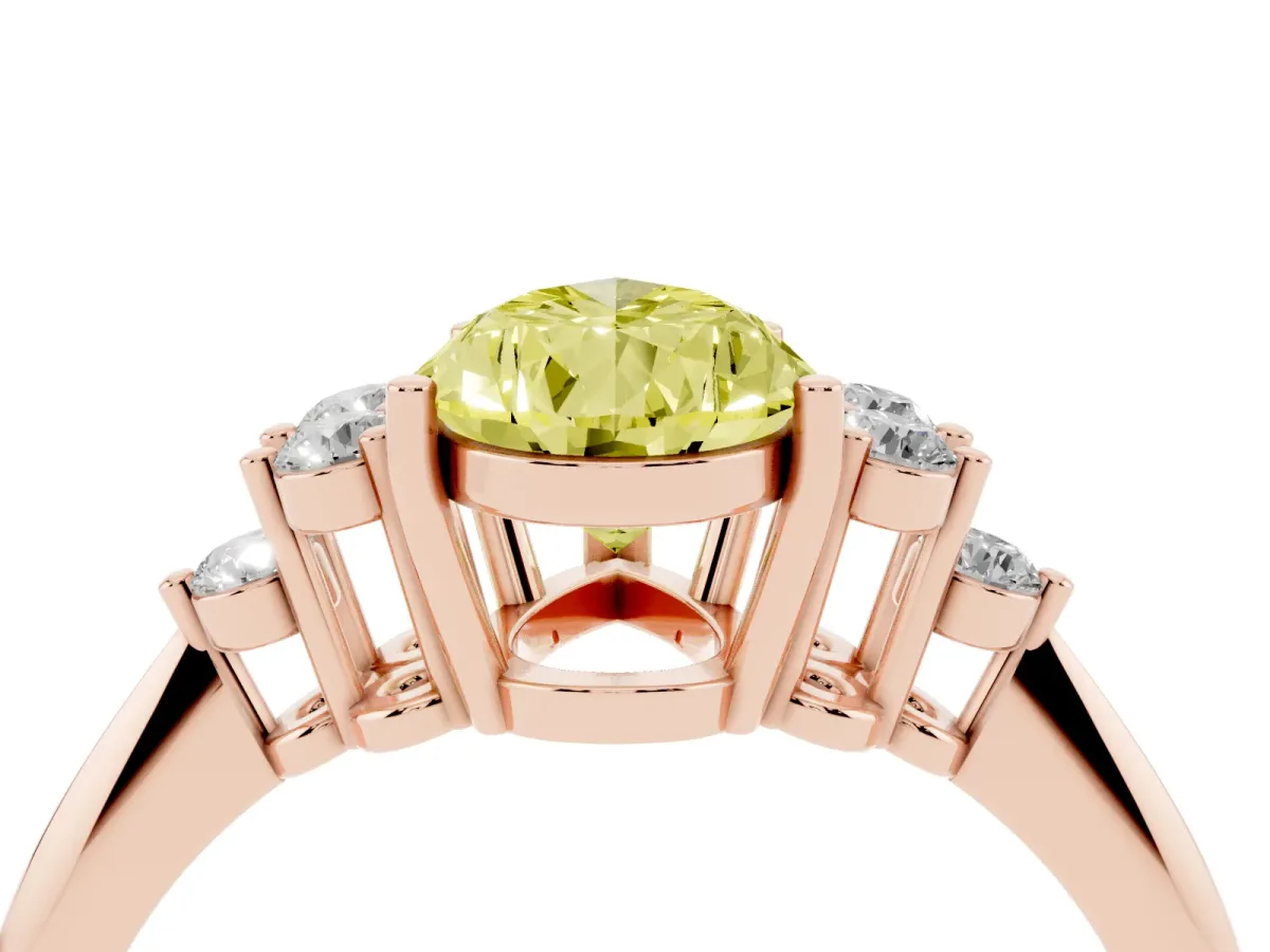 Fancy Yellow Pear Cut Cut Diamond Cluster Ring with Solitaire Band and Four-Prong Setting Rose gold