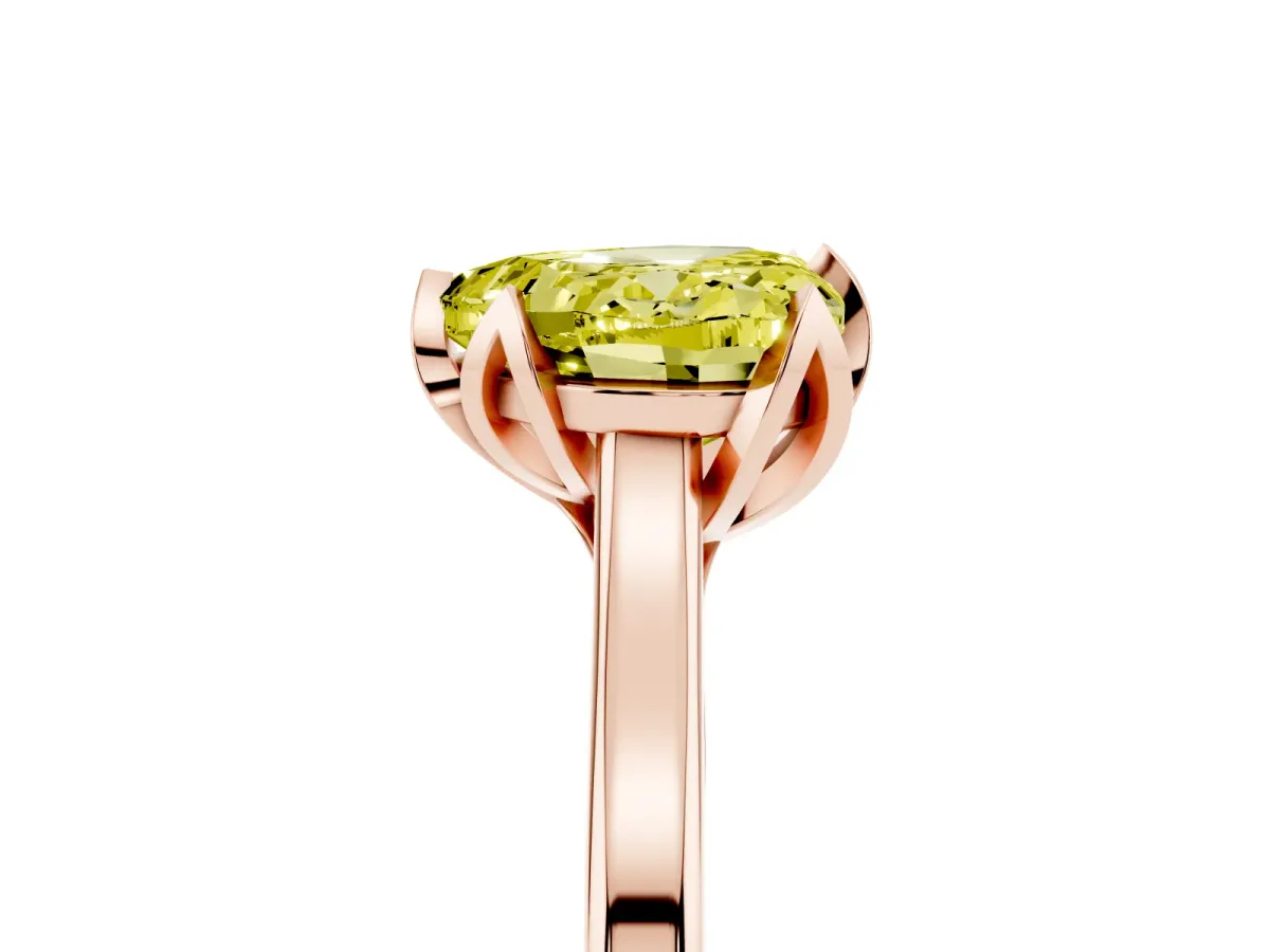 Fancy Yellow Heart Cut Diamond Solitaire Ring with Flower Prong Setting and Classic Band Rose gold