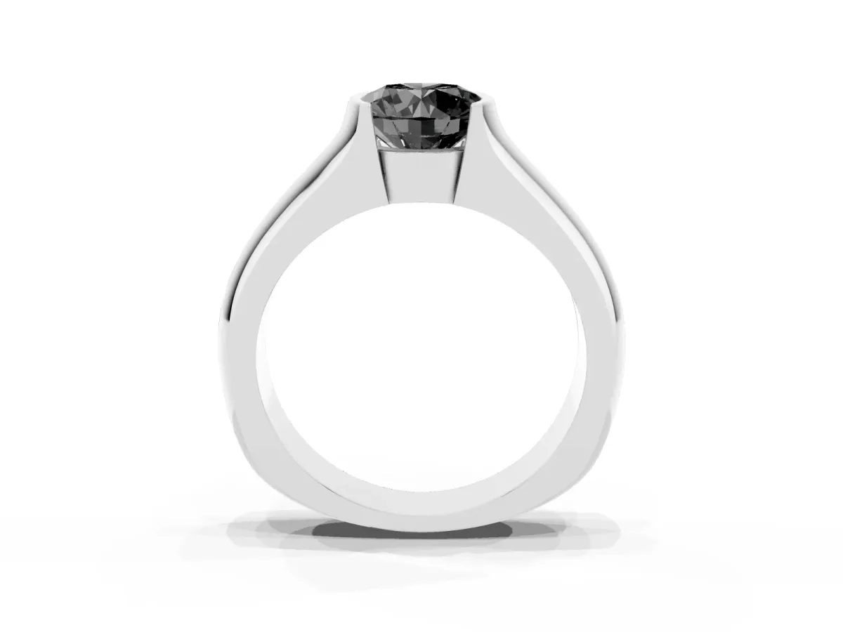 Fancy Black Round Cut Solitaire Bezel Set Diamond Ring with Wide Band Platinum