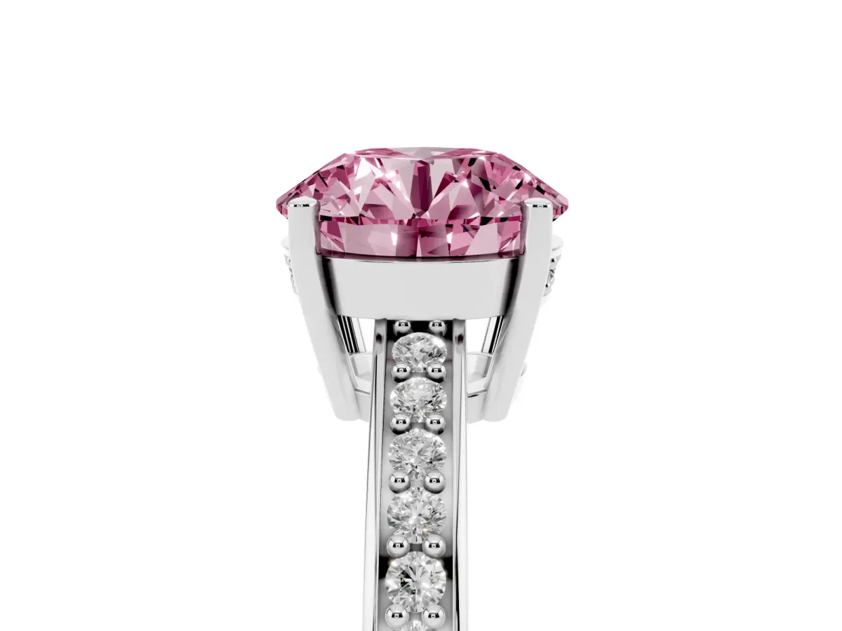 Fancy Pink Round Cut Solitaire Pavé Band Prong Setting Ring Silver