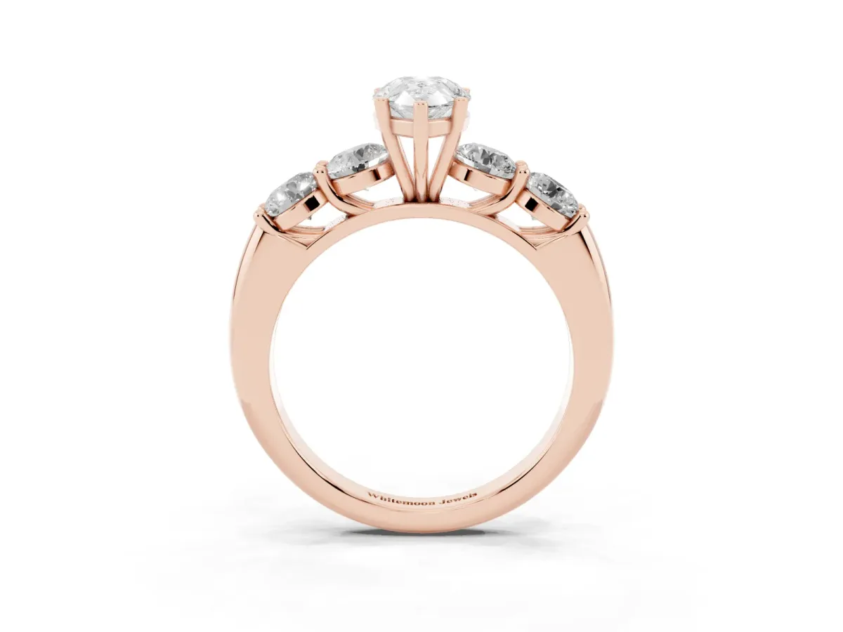 Pear Cut Cut Five-Stone Prong Set Diamond Ring with Classic Band Rose gold