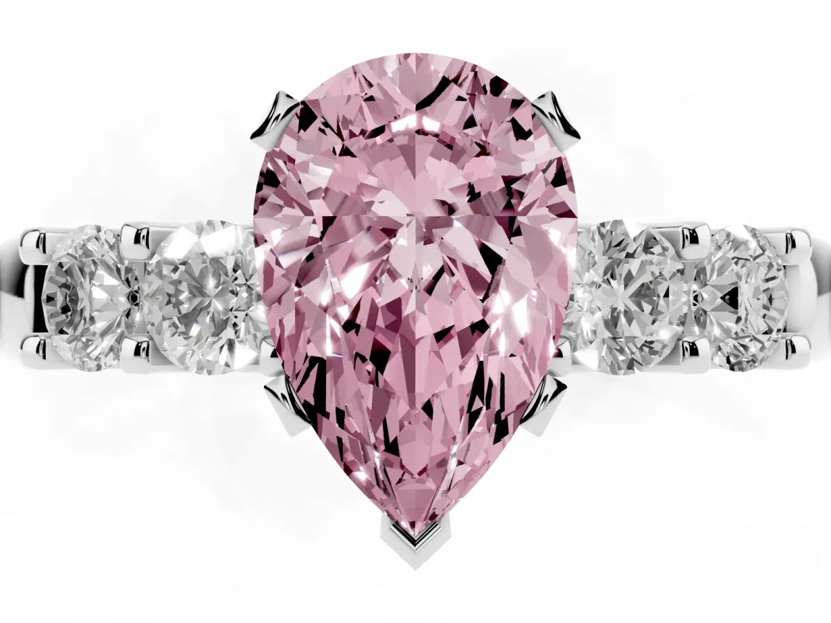 Fancy Pink Pear Cut Brilliant Cut Diamond Five-Stone Prong Set Engagement Ring with Channel Band White gold