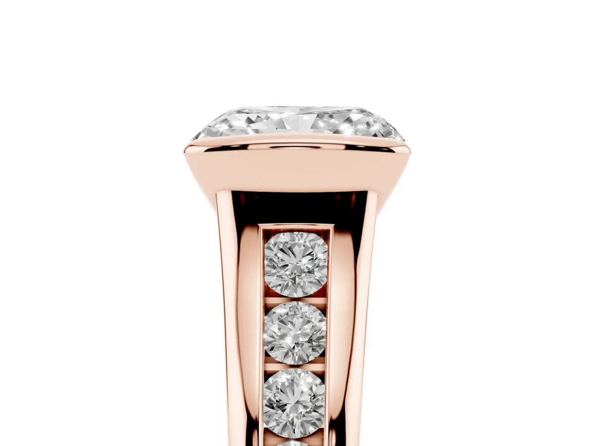 Radiant Cut Solitaire Bezel-Set Diamond Ring with Channel-Set Band Rose gold
