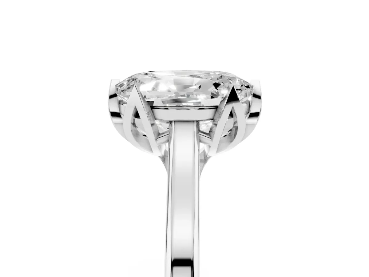 Oval Cut Diamond Solitaire Ring with Flower Prong Setting and Classic Band Silver