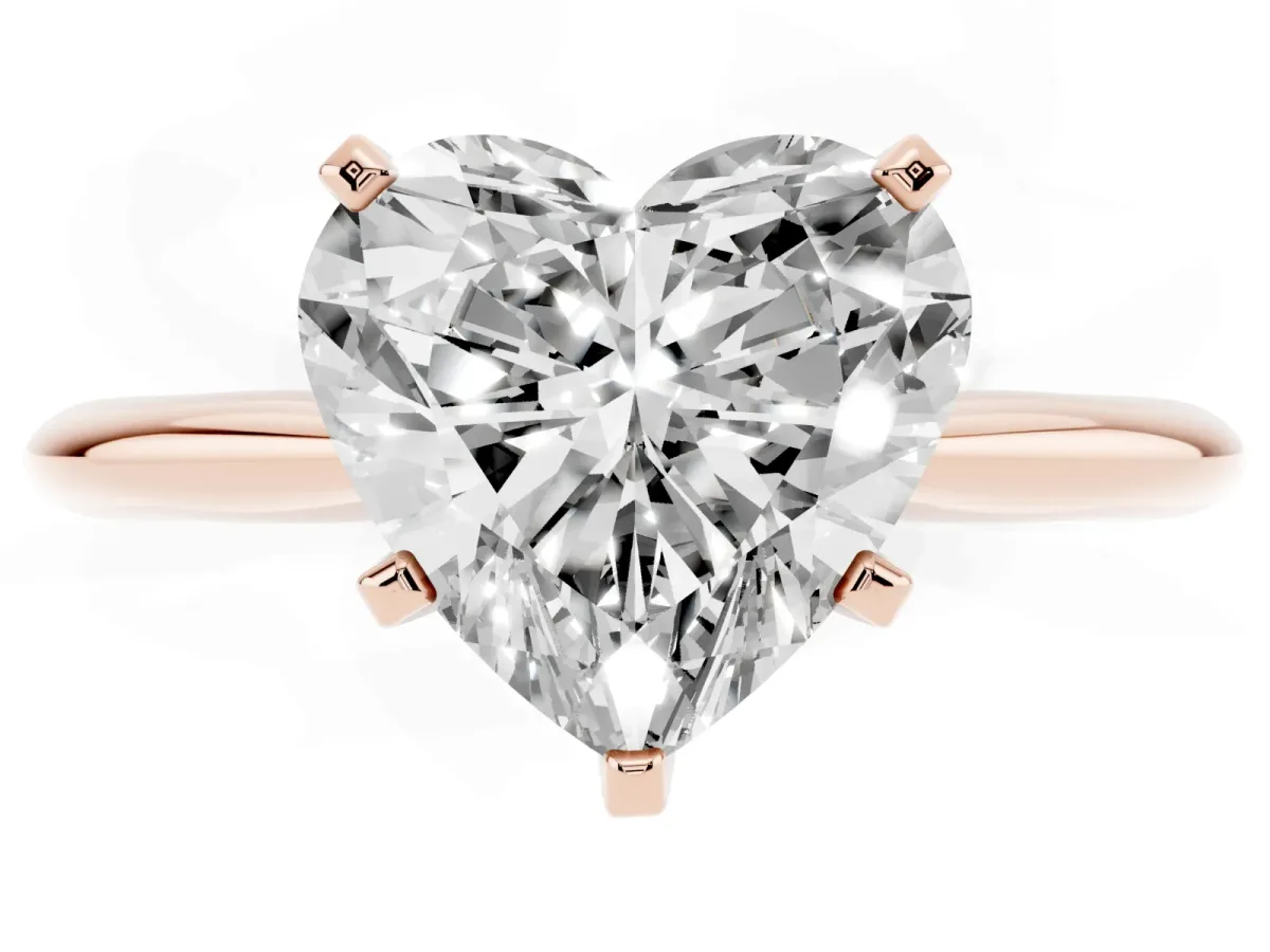 Heart Cut Cut Solitaire Ring with Four-Prong Setting on a Classic Band Rose gold