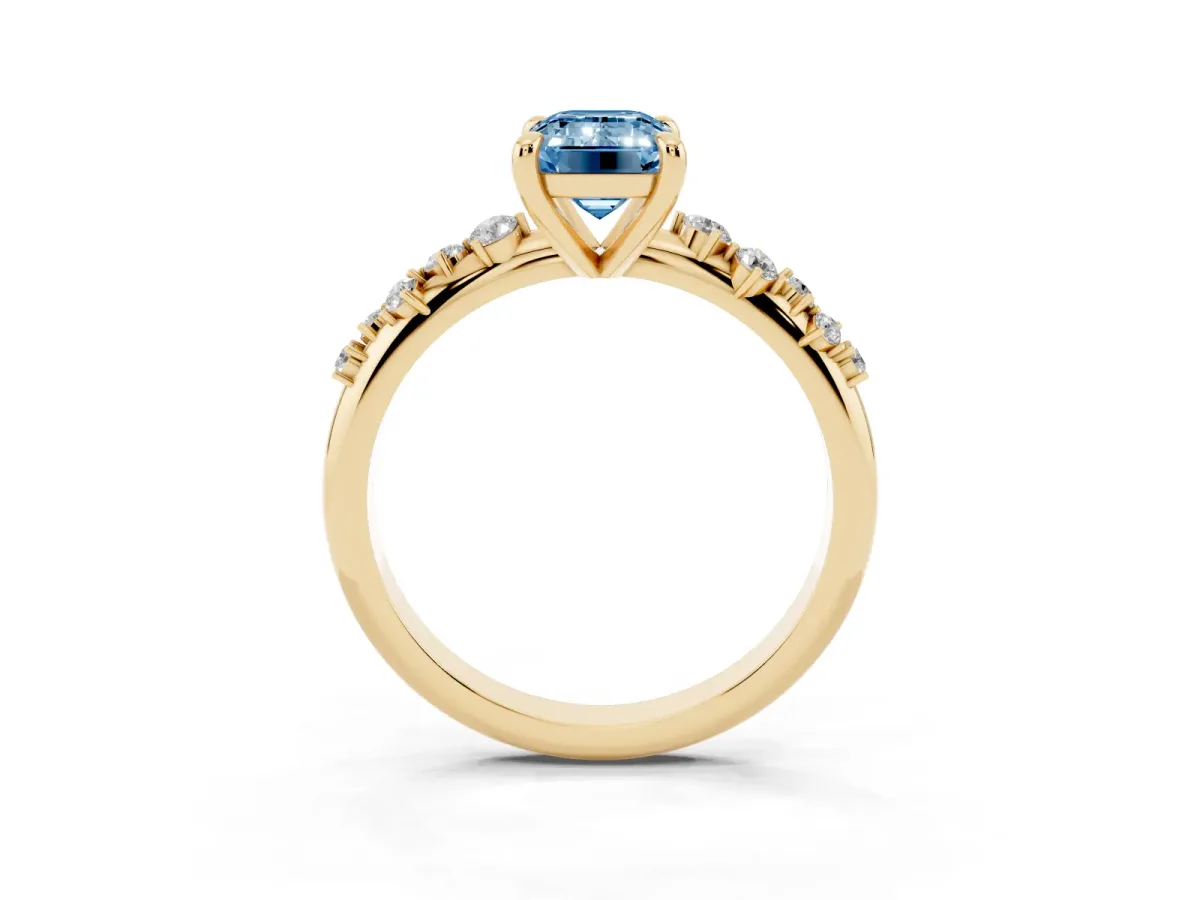 Fancy Blue Emerald Cut Cut Diamond Vine Band with Four-Prong Setting Yellow gold