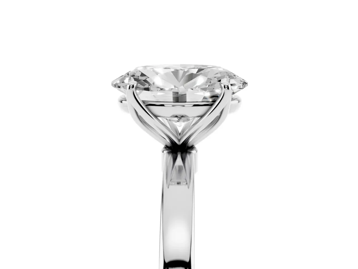 Oval Cut Diamond Solitaire Ring with Thin Band and Prong Setting Silver