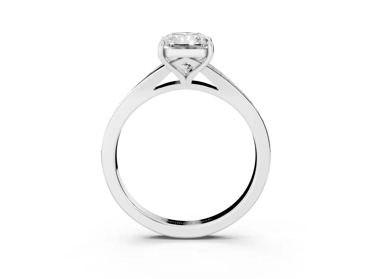 Radiant Cut Diamond Solitaire Ring with Pavé Band and Prong Setting Silver