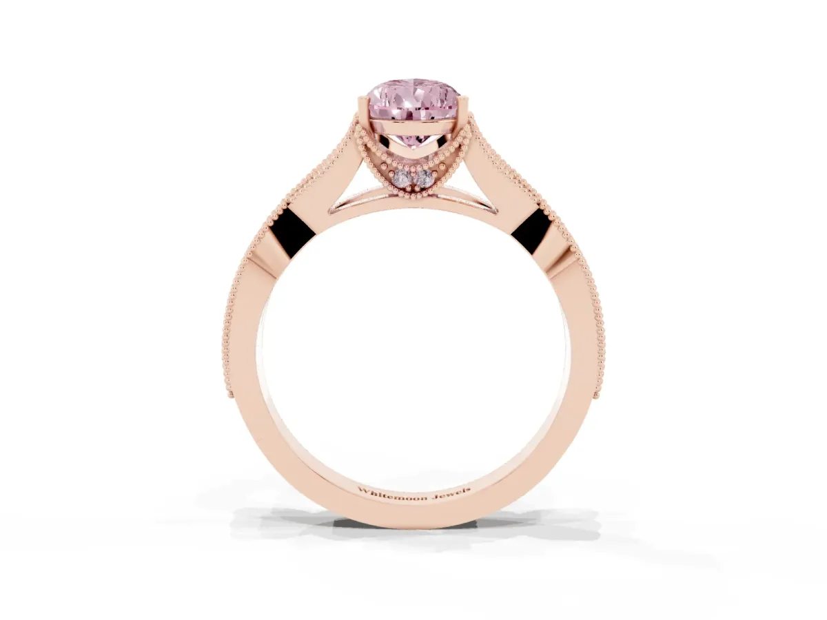 Fancy Pink Pear Cut Cut Diamond Twisted Band with Milgrain Pave Setting and Four-Prong Setting Rose gold