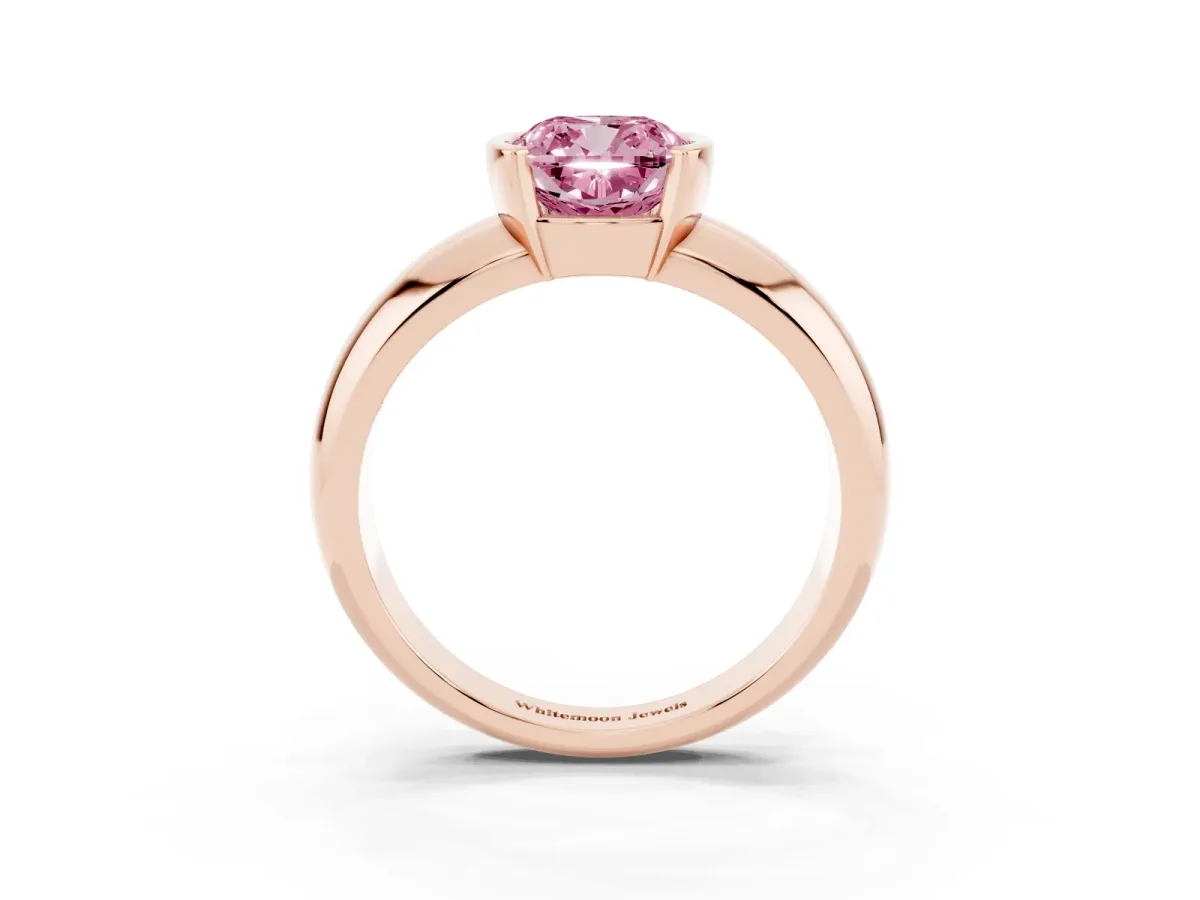 Fancy Pink Cushion Cut Solitaire Tension Set Diamond Ring with Wide Band Rose gold