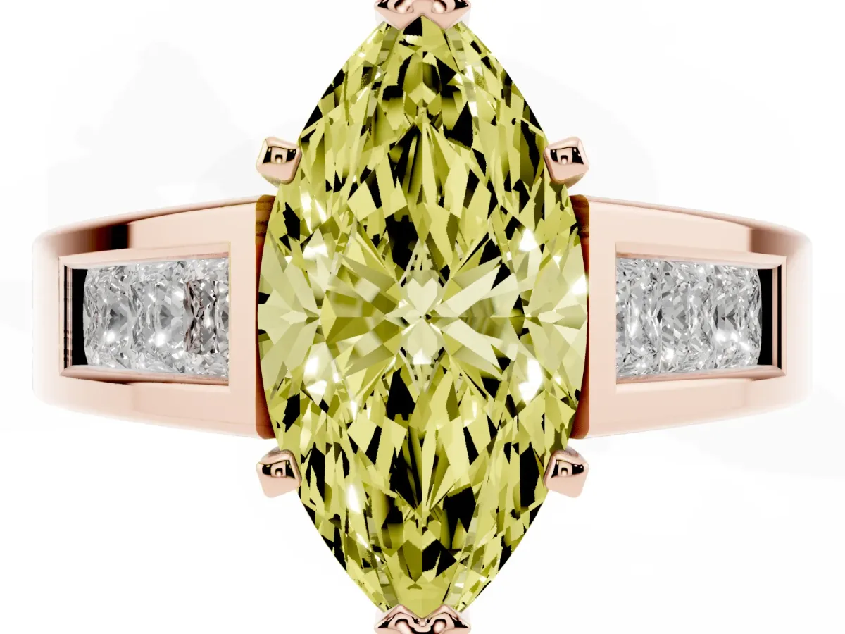 Fancy Yellow Marquise Cut Cut Channel Set Solitaire Ring with Four-Prong Setting Rose gold