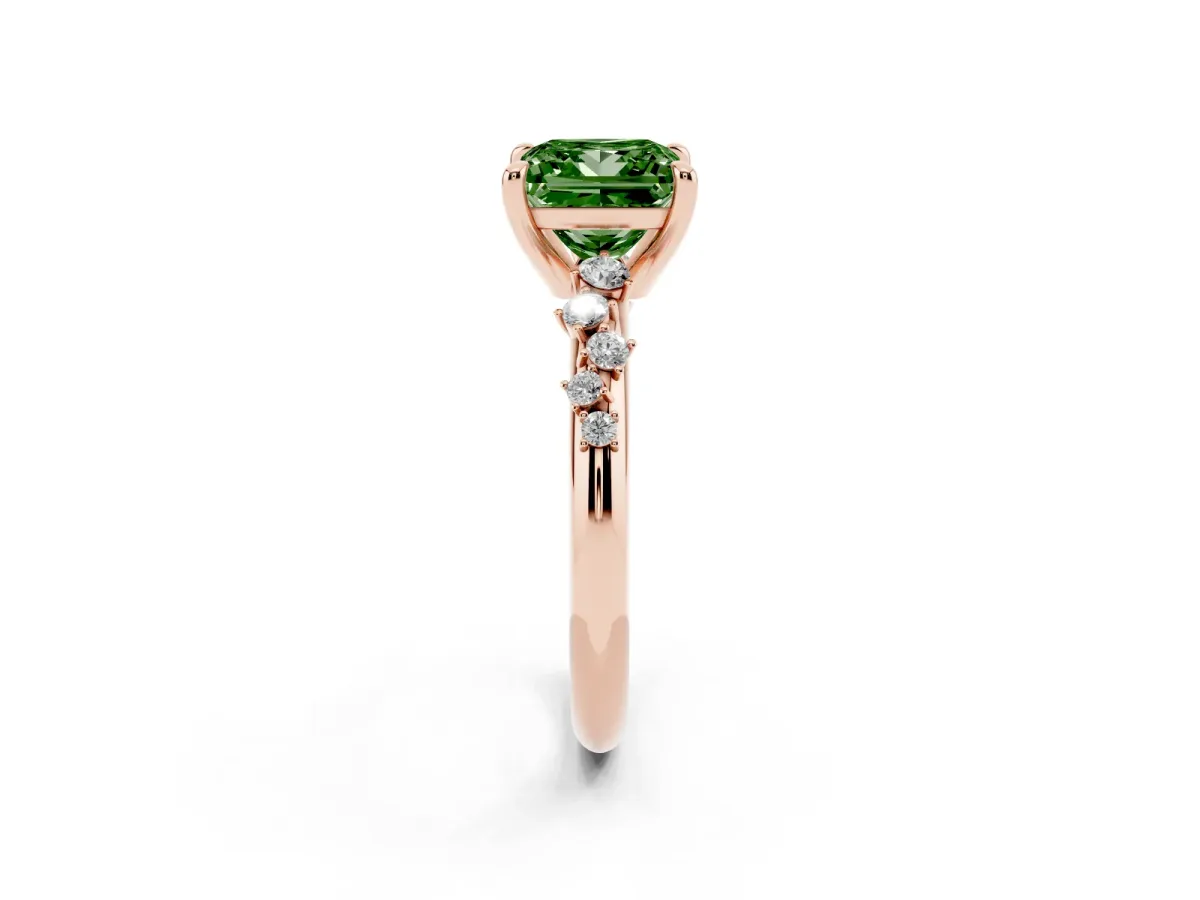 Fancy Green Princess Cut Cut Diamond Vine Band with Four-Prong Setting Rose gold