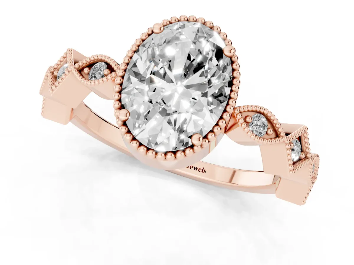 Oval Cut Milgrain Marquise Diamond Twist Band Ring Rose gold