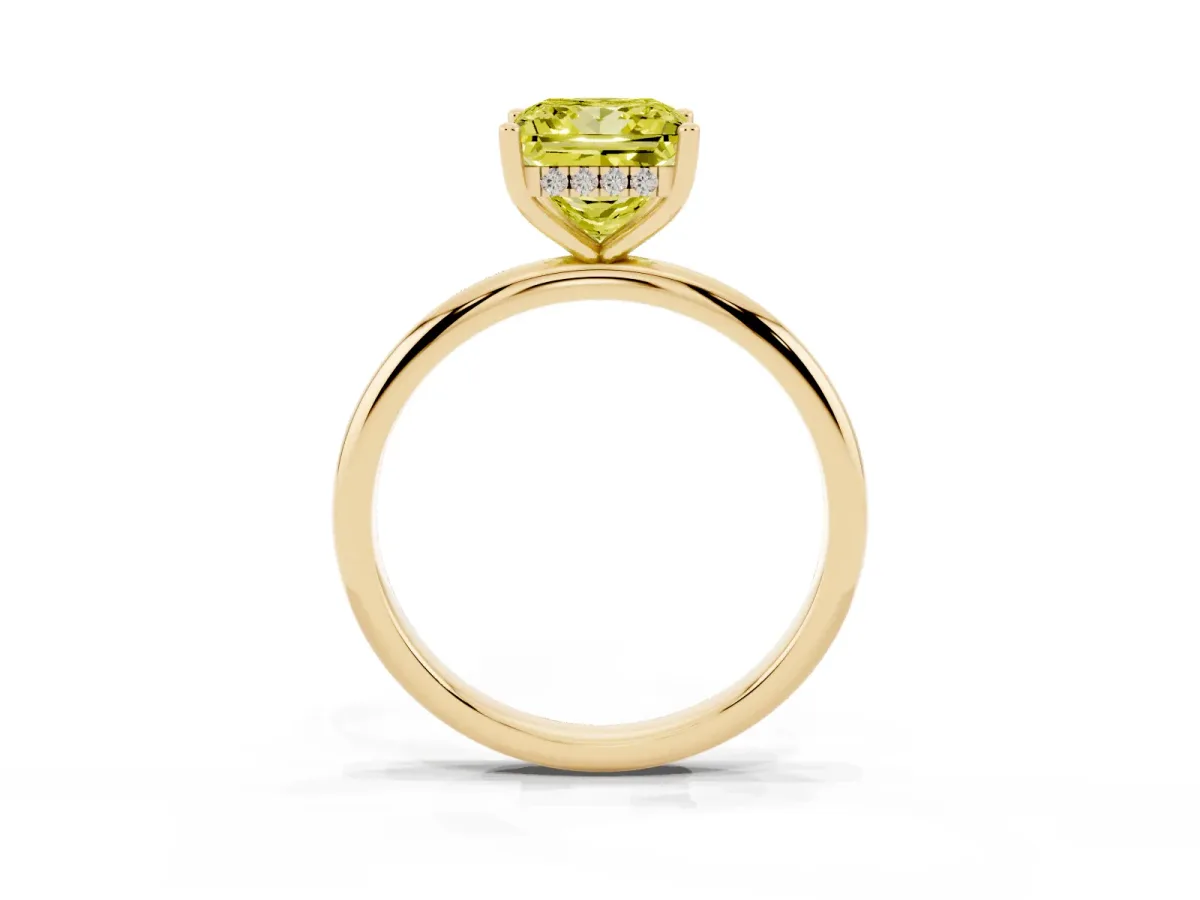 Fancy Yellow Princess Cut Cut Solitaire Engagement Ring with Four-Prong Setting and Classic Band Yellow gold