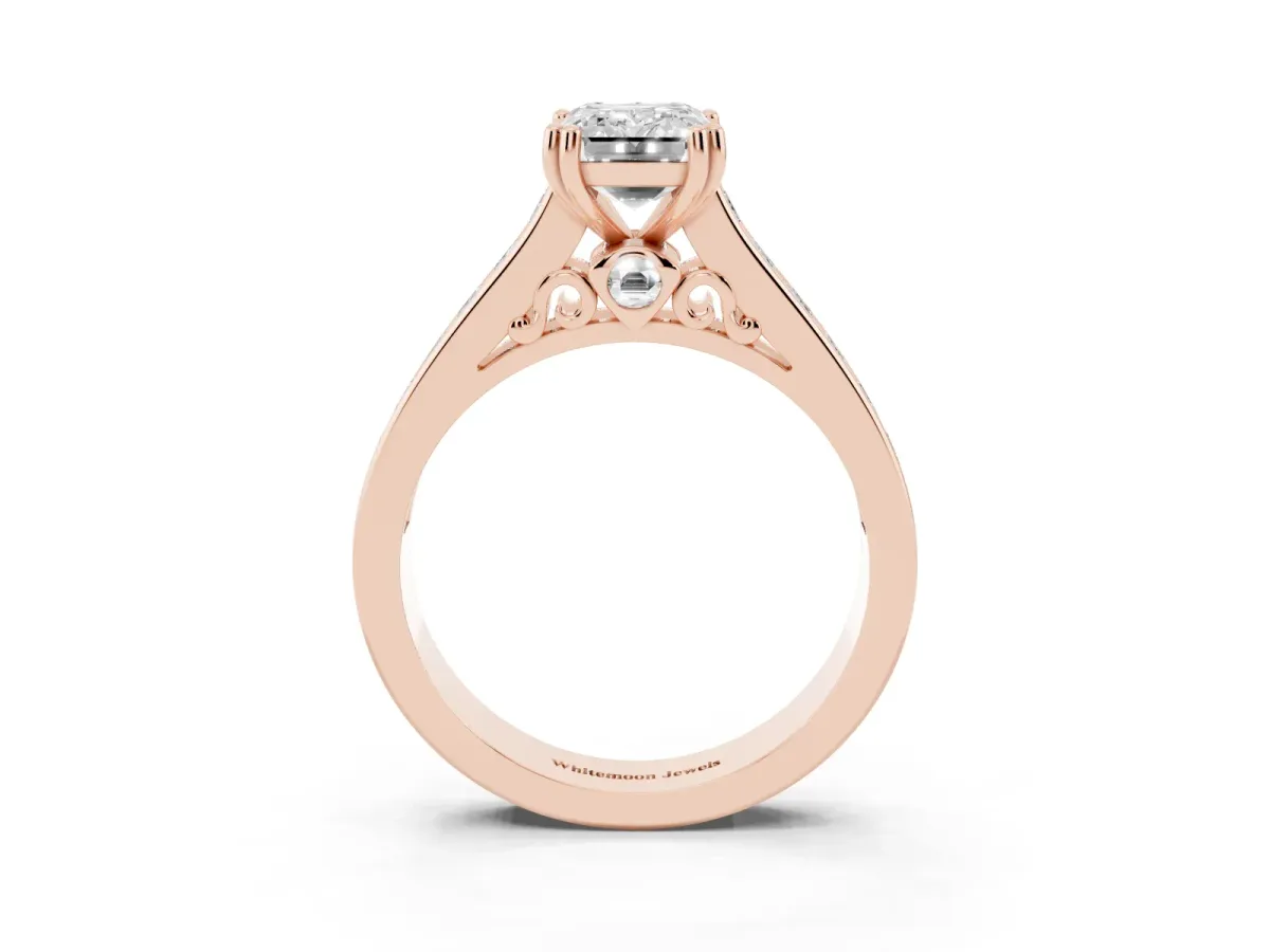 Emerald Cut Cut Channel Set Solitaire Engagement Ring with Prong Setting Rose gold
