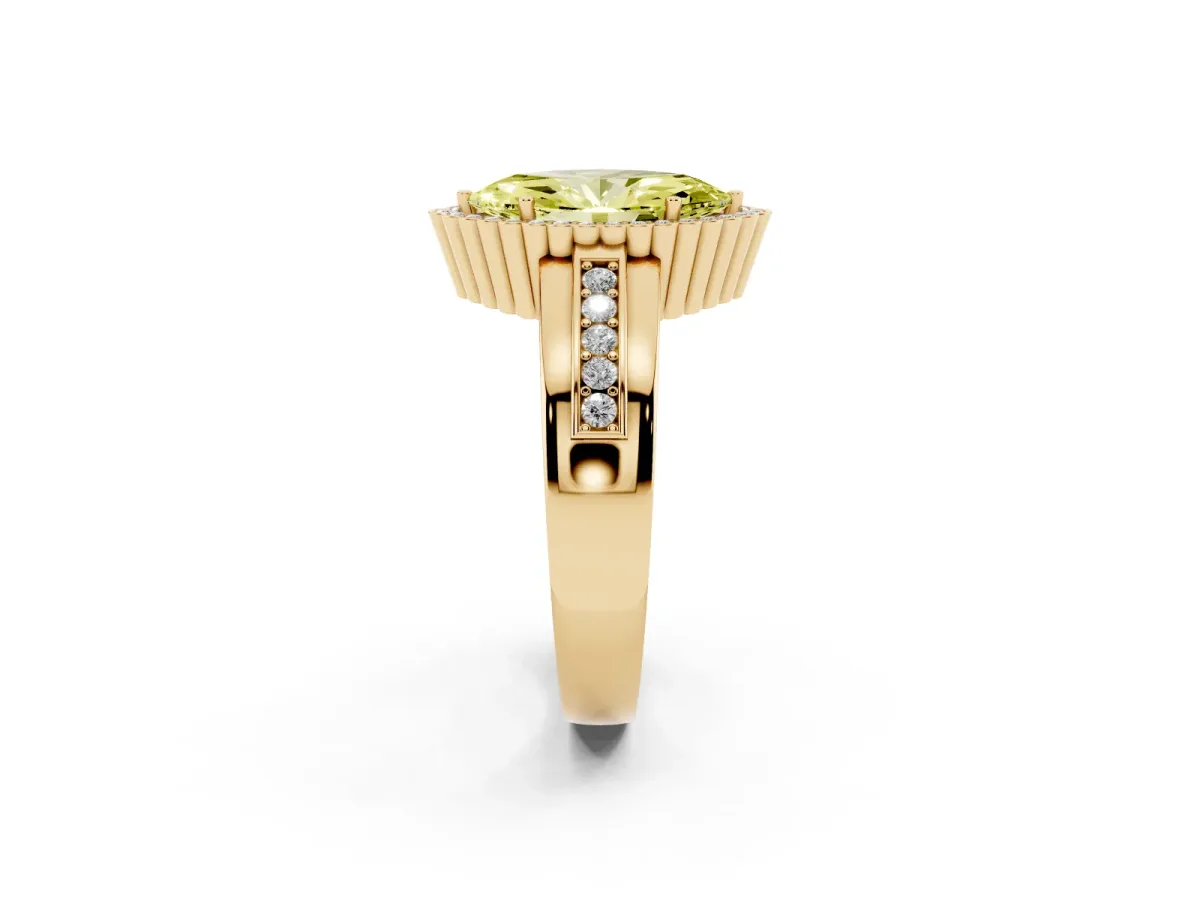 Fancy Yellow Marquise Cut Cut Halo Pave Band Four-Prong Ring Yellow gold