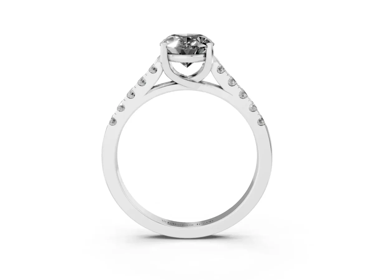 Fancy Black Oval Cut Diamond Pavé Band Solitaire Ring with Prong Setting Silver