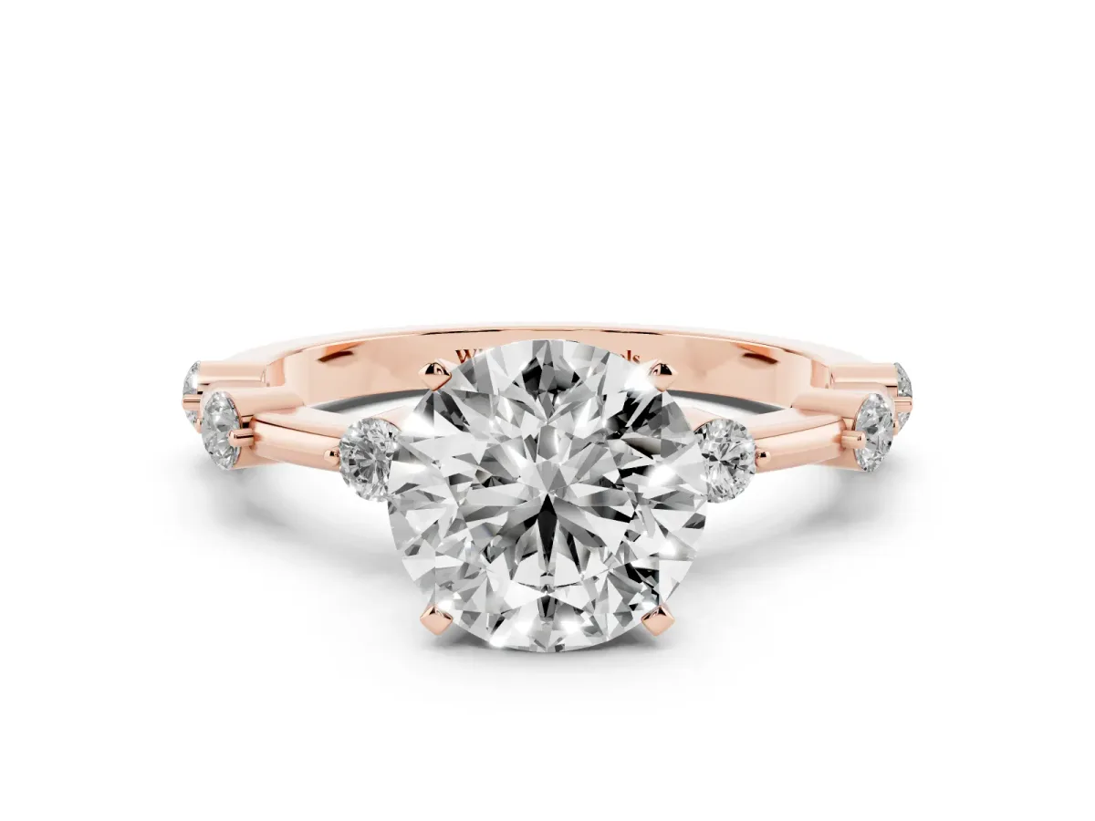 Round Cut Solitaire Diamond Ring with Bezel Set Side Stones and Prong Setting Rose gold