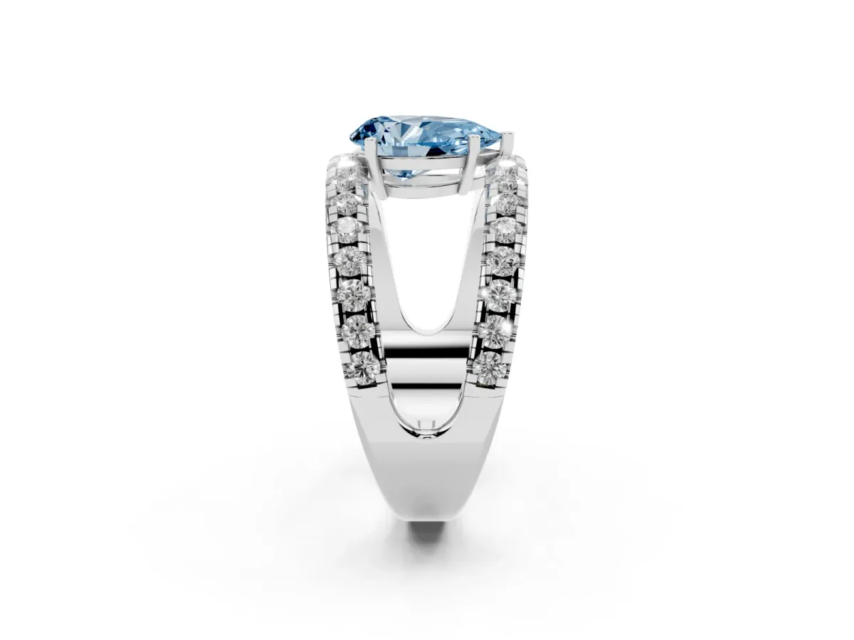 Fancy Blue Pear Cut Solitaire Split Shank Pave Diamond Ring Platinum