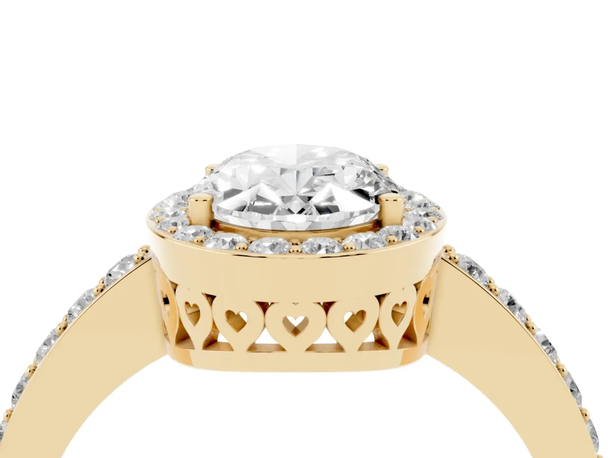 Oval Cut Halo Diamond Pavé Band Ring with Prong Setting Yellow gold