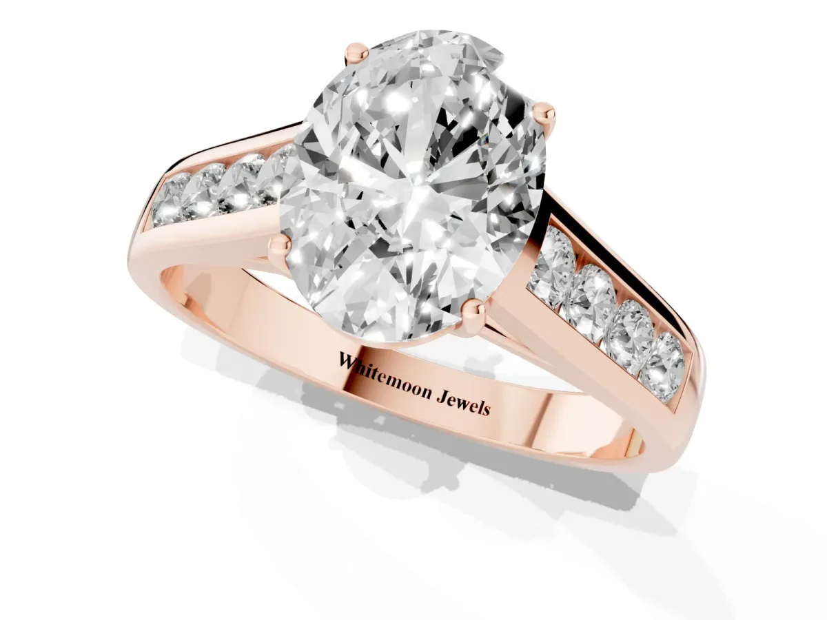 Oval Cut Brilliant Channel-Set Solitaire Ring with Four-Prong Setting Rose gold