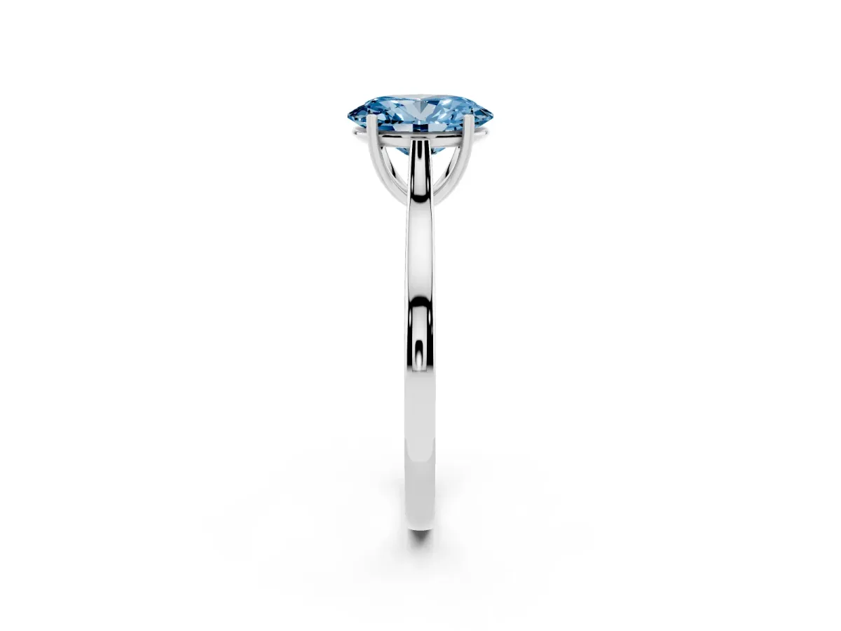 Fancy Blue Oval Cut Solitaire Heart Prong Engagement Ring with Tapered Band White gold