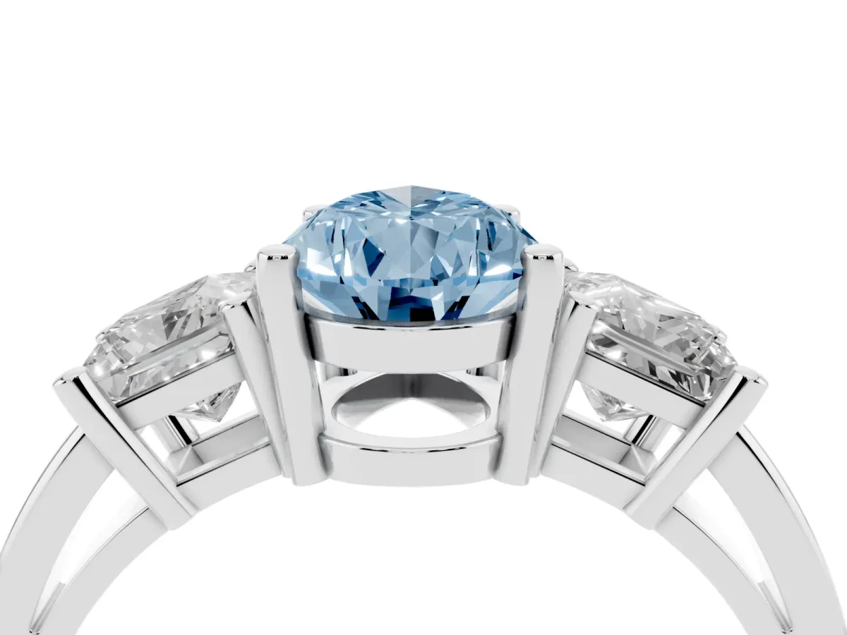 Fancy Blue Three-Stone Pear Cut Cut Solitaire Ring with Prong Setting White gold