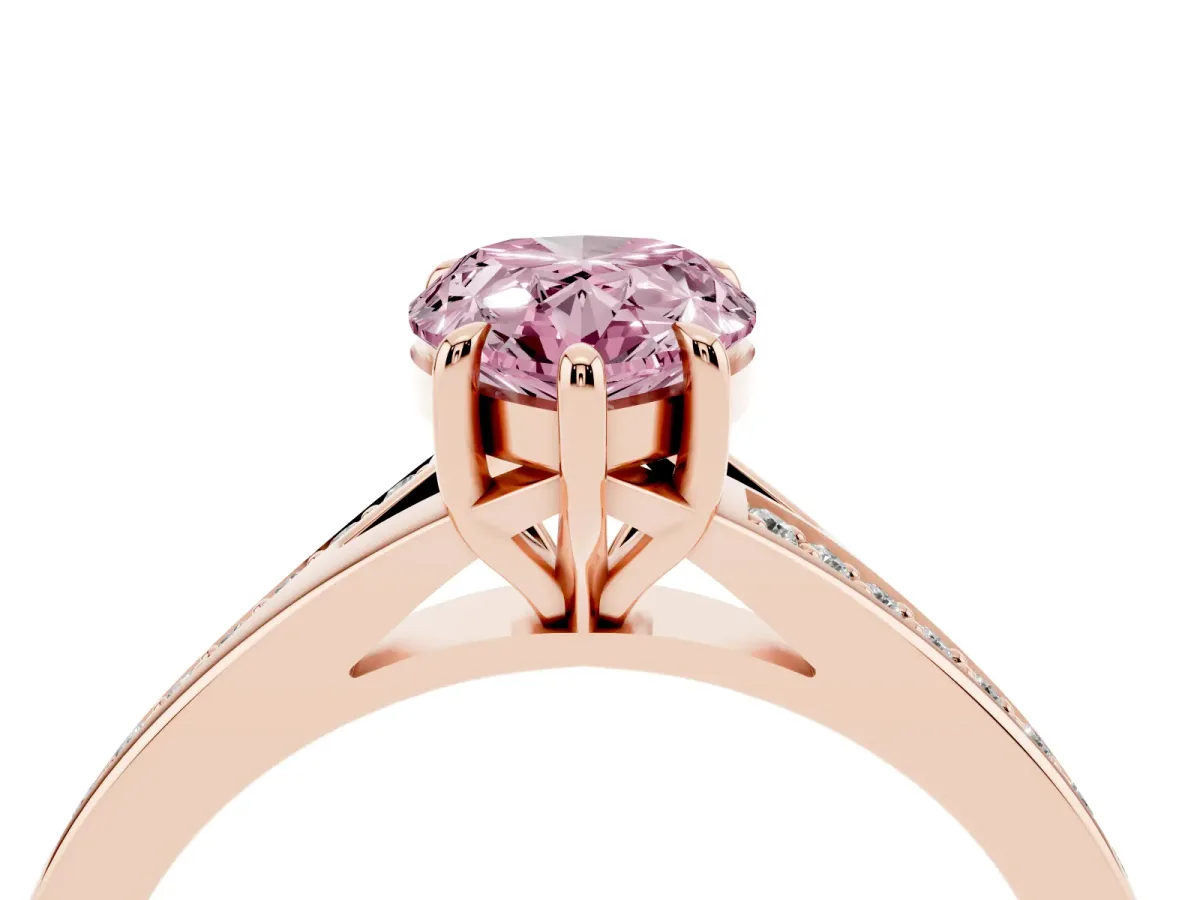 Fancy Pink Pear Cut Diamond Solitaire Ring with Pavé Band and Prong Setting Rose gold