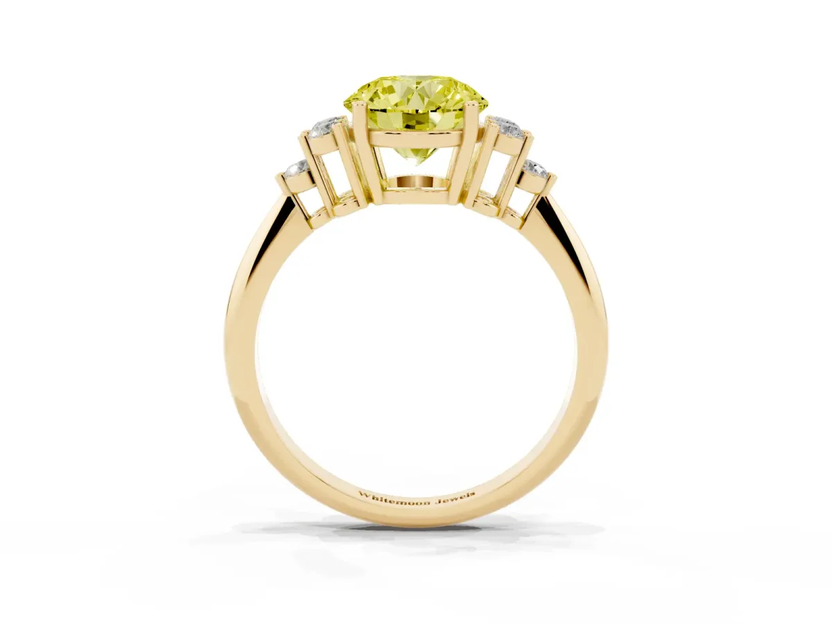 Fancy Yellow Round Cut Cut Diamond Cluster Ring with Solitaire Band and Four-Prong Setting Yellow gold