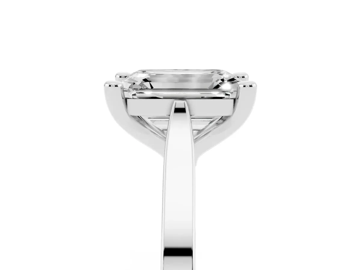 Emerald Cut Solitaire Diamond Ring with Four-Prong Setting and Tapered Band White gold