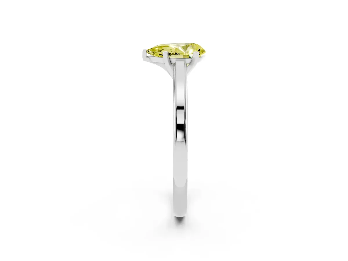 Fancy Yellow Pear Cut Solitaire Diamond Ring with Four-Prong Setting and Classic Band Platinum