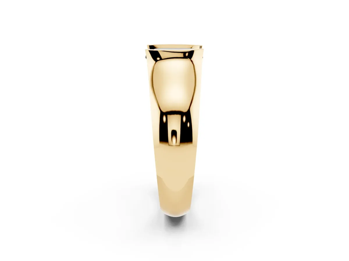 Fancy Black Emerald Cut Solitaire Bezel Set Diamond Ring with Wide Band Yellow gold