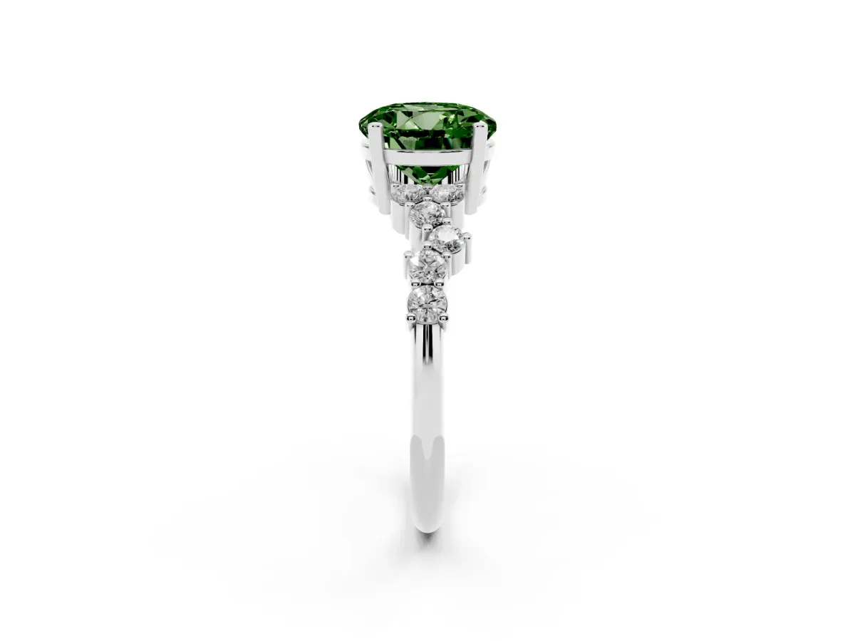 Fancy Green Round Cut Diamond Scattered Round Accent Ring with Prong Setting Platinum