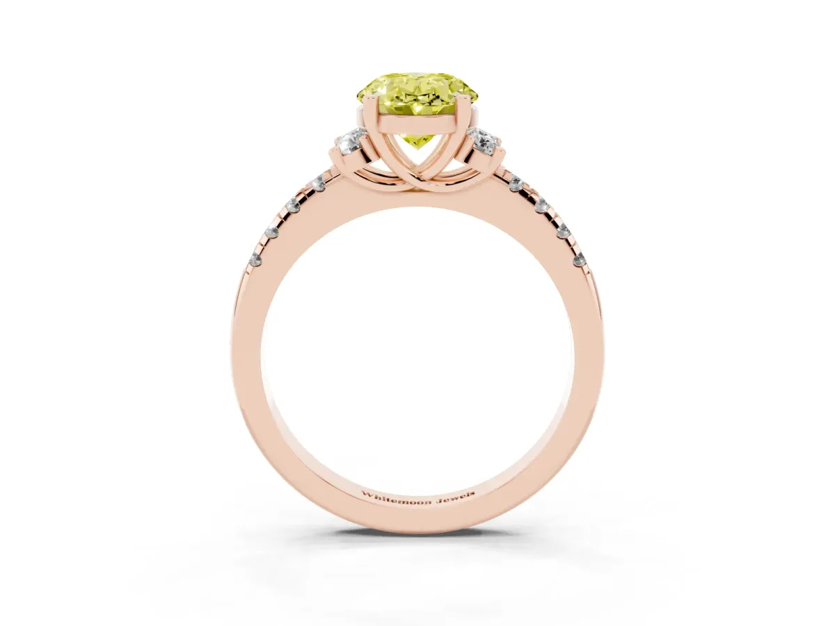Fancy Yellow Oval Cut Diamond Three-Stone Pave Band with Four-Prong Setting Rose gold