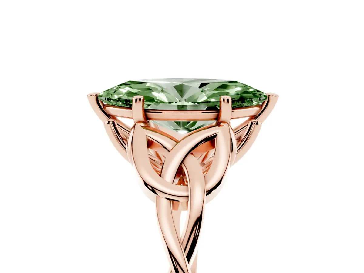 Fancy Green Marquise Cut Diamond Solitaire Engagement Ring with Celtic Knot Band and Four-Prong Setting Rose gold