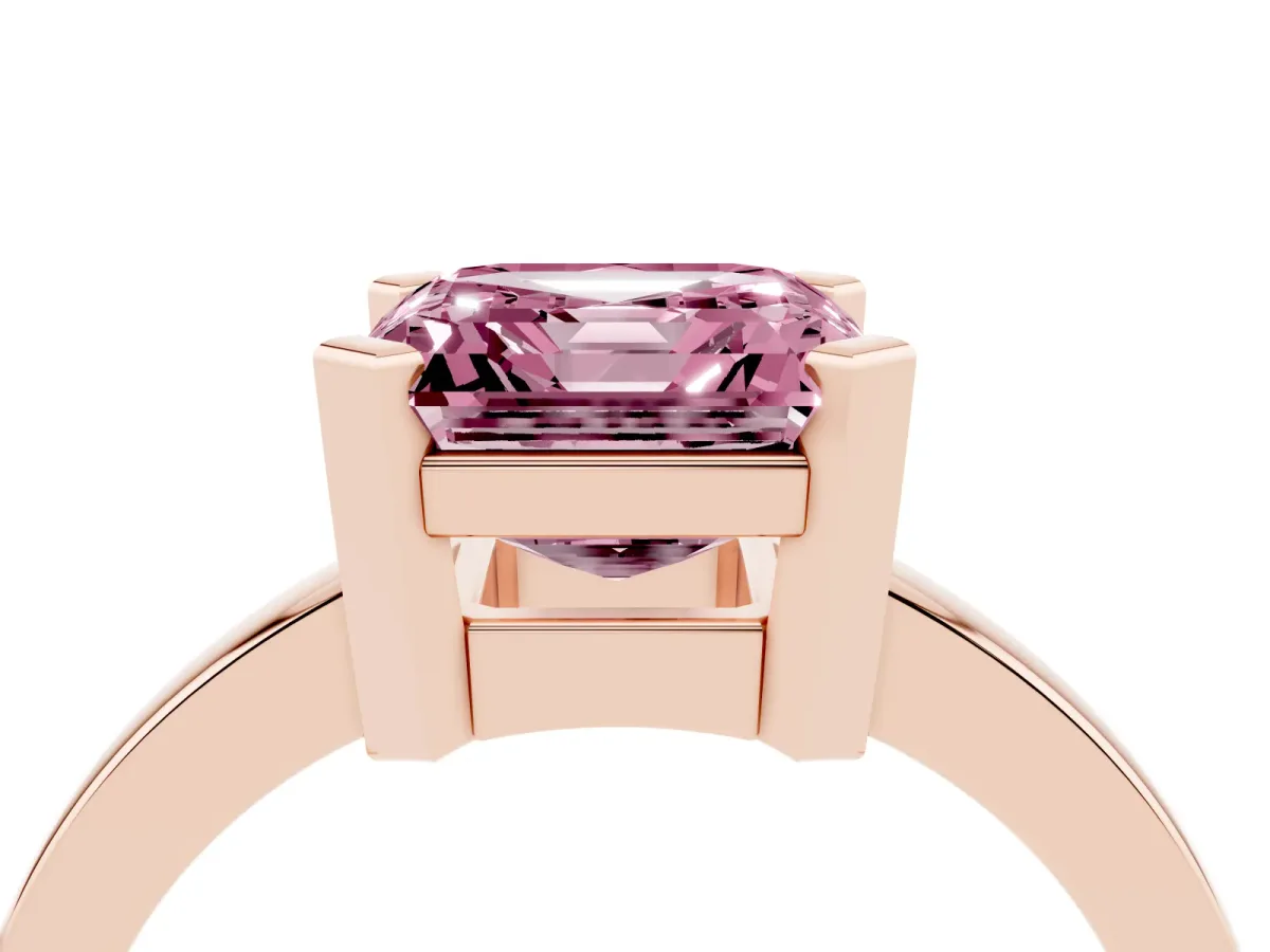 Fancy Pink Asscher Cut Cut Solitaire Ring with Four-Prong Setting and Classic Band Rose gold