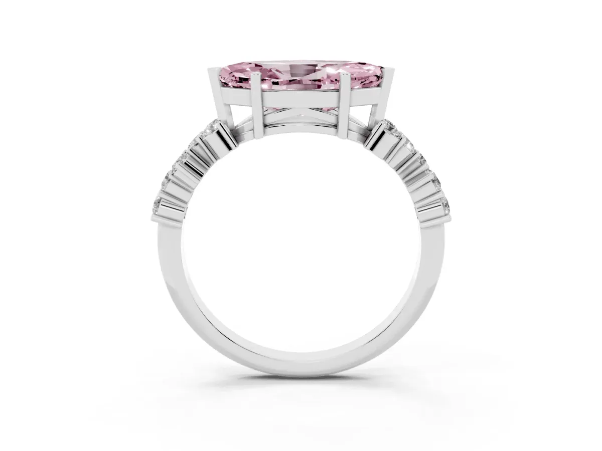 Fancy Pink Marquise Cut Diamond Scattered Round Accent Ring with Prong Setting Platinum