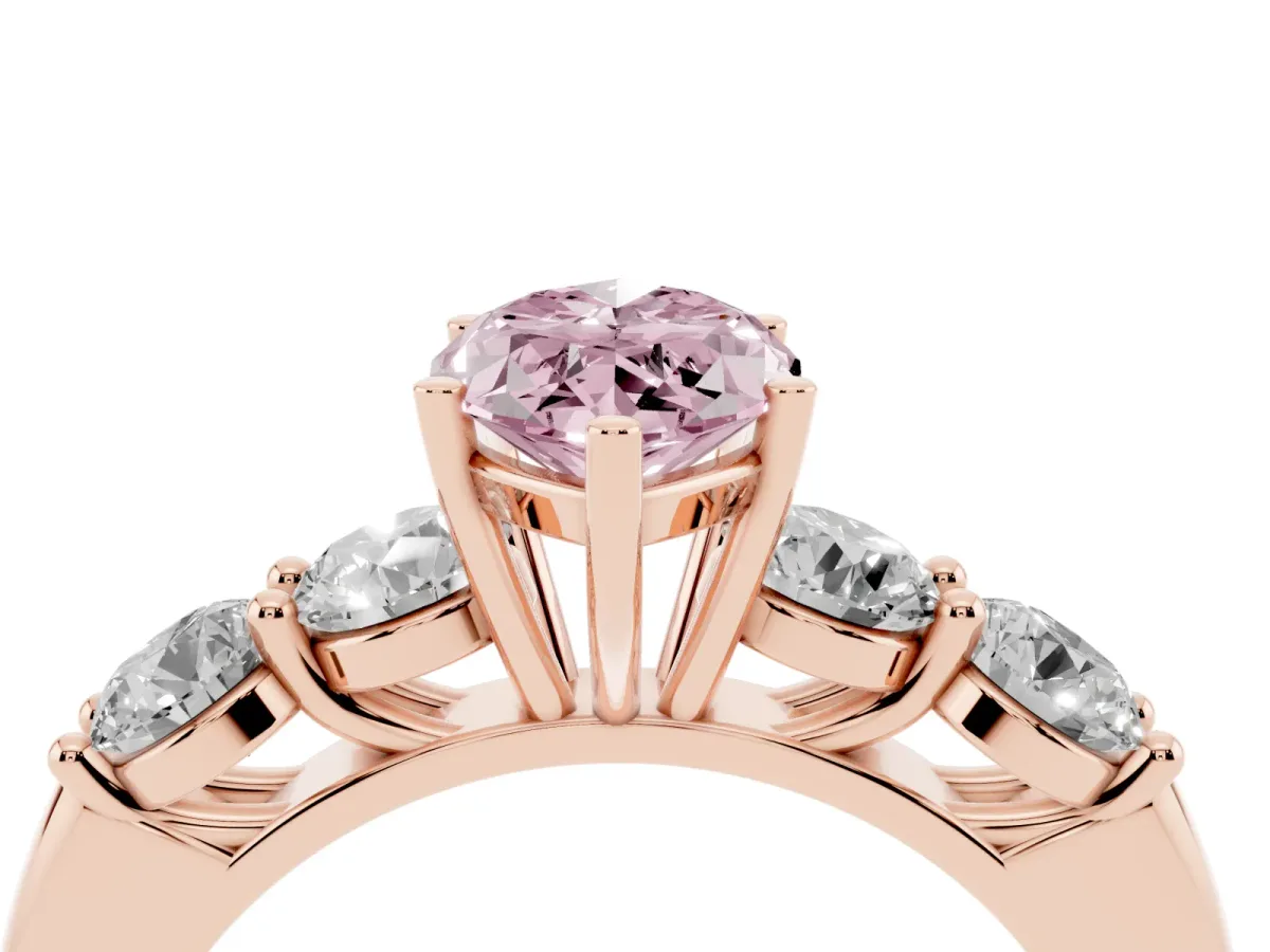 Fancy Pink Marquise Cut Cut Five-Stone Prong Set Diamond Ring with Classic Band Rose gold